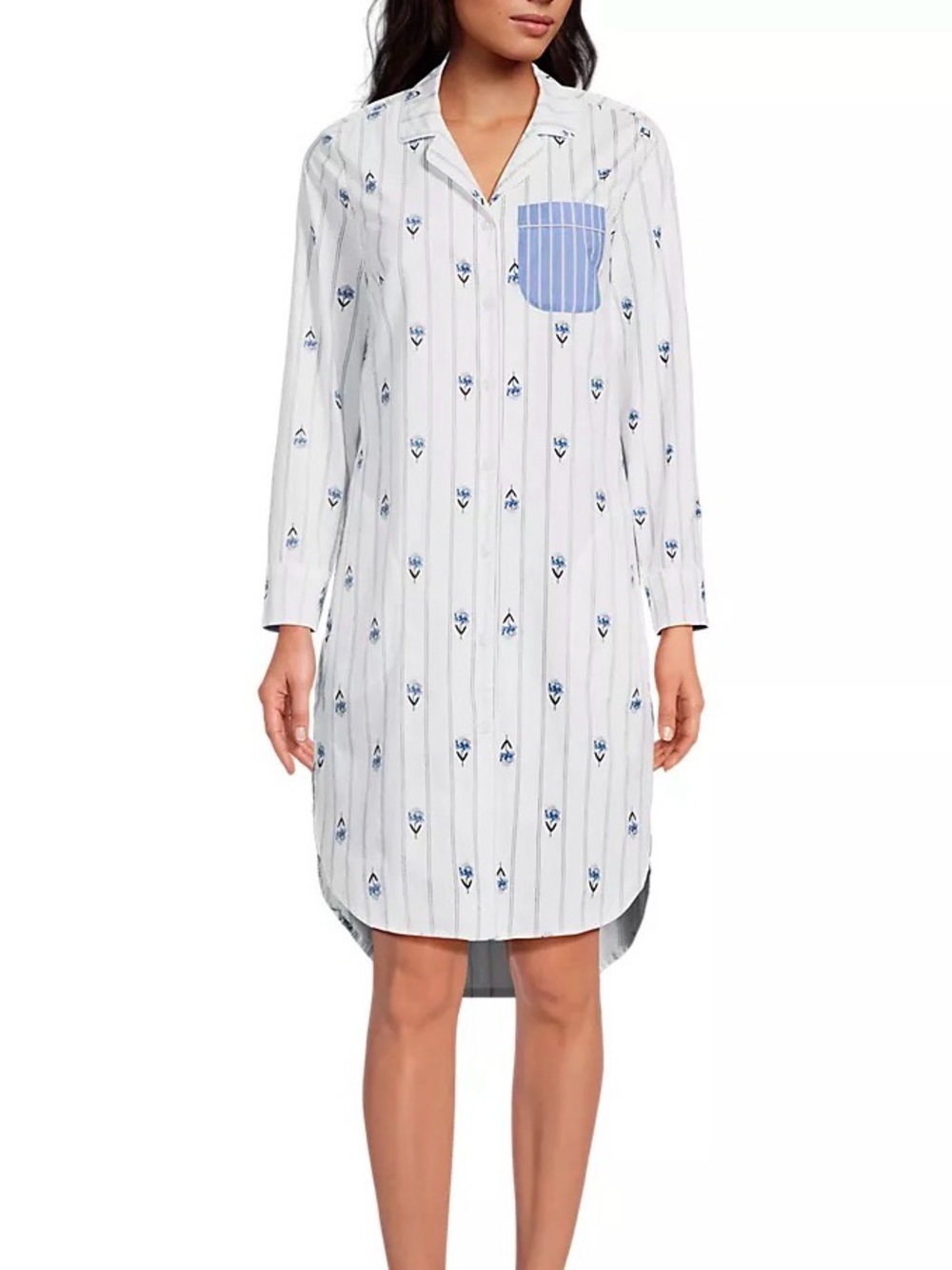 NEW Lands End Cotton Pajamas Shirt Nightgown Intimates Cottage Floral Medium PJ